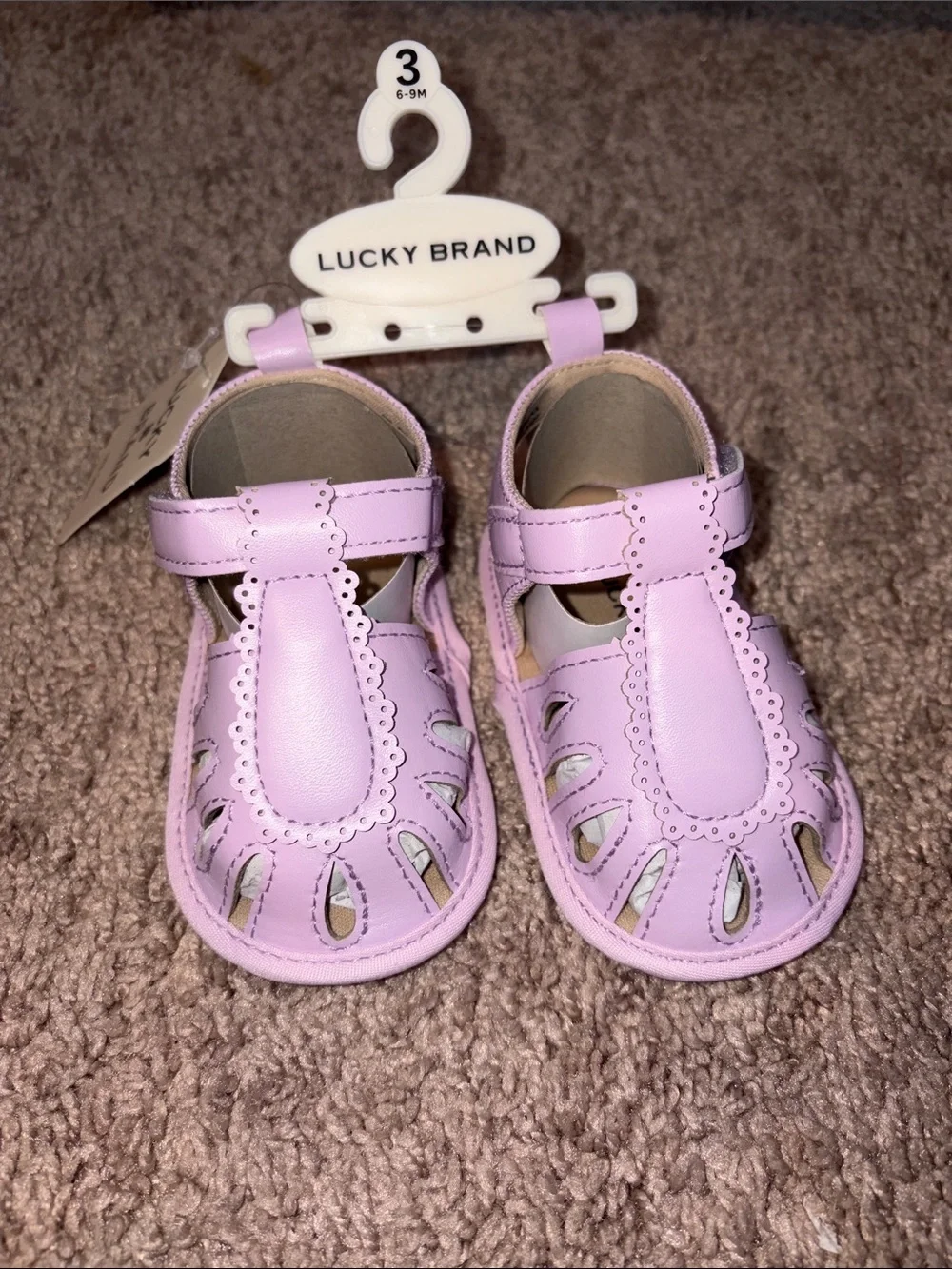 Lucky Brand Baby Girls Lavender Scalloped T-Strap Sandals